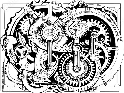 Complex mechanism in a cube. Sketch board imitation. Vector, generative ai.