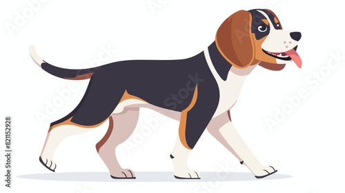 Cute dog of Beagle breed. Happy doggy profile walking