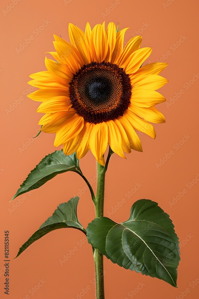 Fototapeta premium A yellow sunflower with a black center in a vase