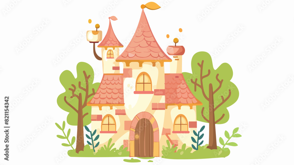Cute fairytale home medieval tower with chimney 