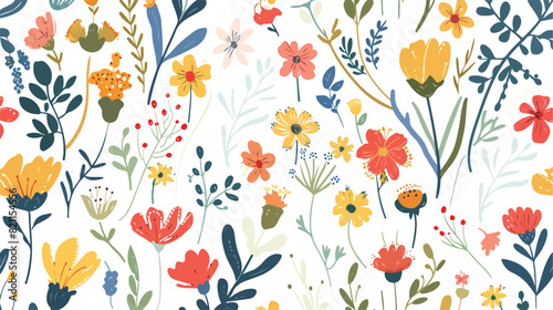 Cute floral seamless pattern with blooming spring plant