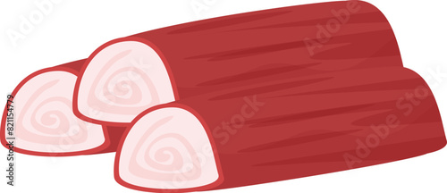 Cartoon illustration of pink ham slices. A vector graphic design drawing. Depicting a tasty and appetizing deli meat. Perfect for use as a food clipart or as a component for a delicious sandwich