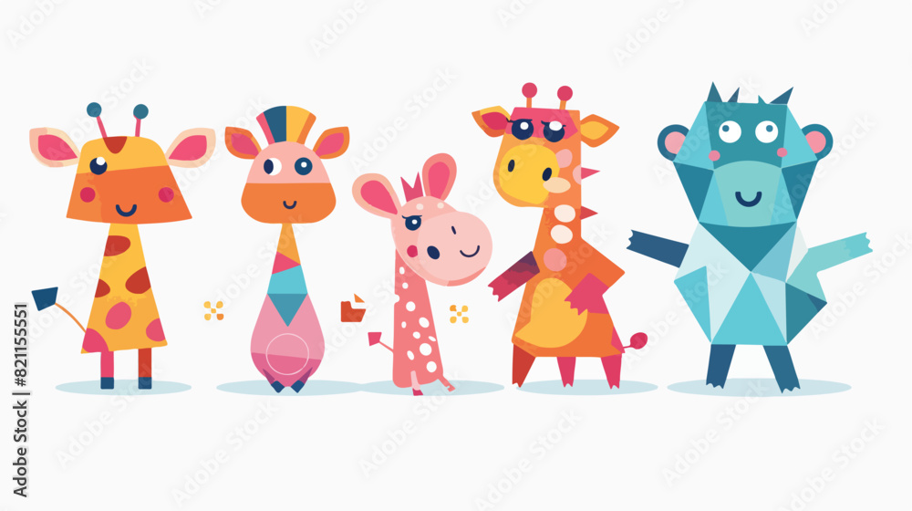 Cute geometric animals Four . Funny shaped characters