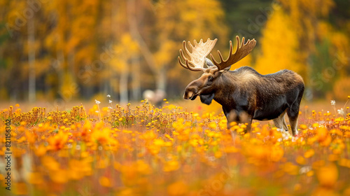 Majestic moose stands tall in forest. Generative AI