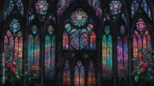 A gothic cathedral with intricate stained glass windows.