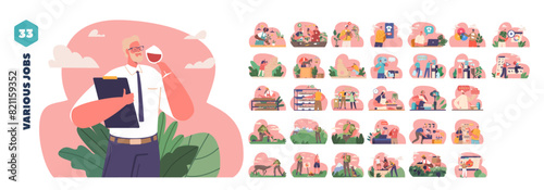 Isolated Elements With Cartoon Character Professionals In Diverse Job Roles From Culinary Arts To Gardening, Vector Set