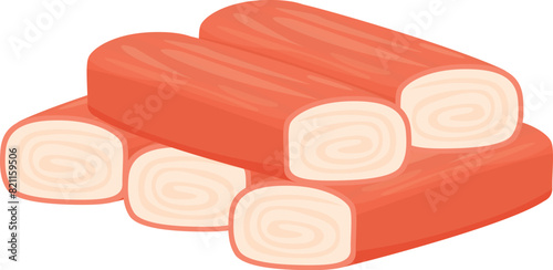 Cartoon illustration of imitation crab sticks, a seafood product made from surimi, with a vector isolated on a white background