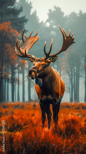 Majestic moose stands tall in forest. Generative AI