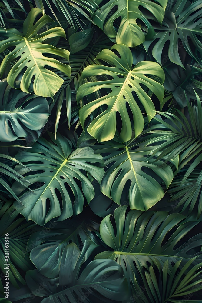 Fototapeta premium A close up of a bunch of green leaves on a wall