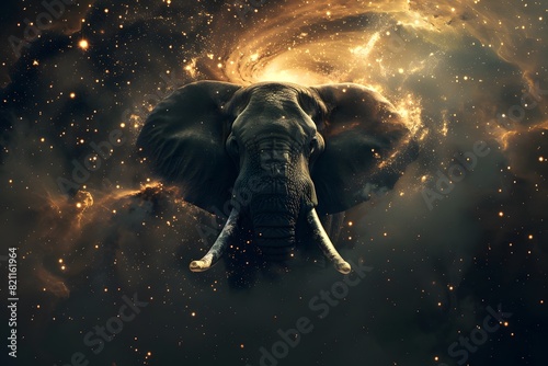 an elephant floating in space