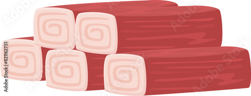 Colorful digital art of a stack of red and white swirled candy rolls