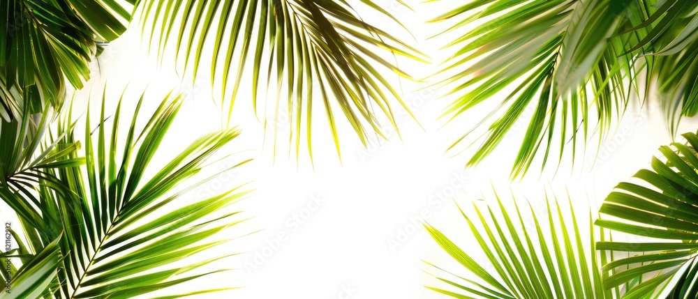 Tropical palm frond with open space for text on white background Tropical palm frond with open space for text on white background