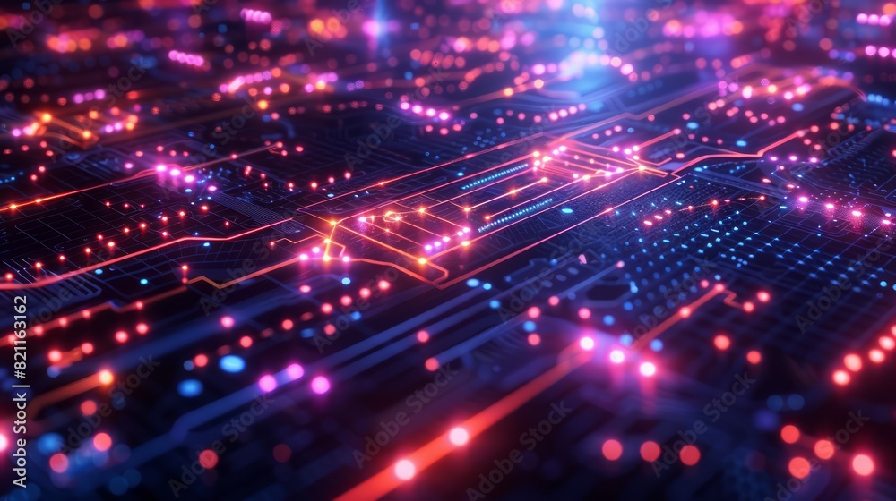A computer chip with many red and blue lights A computer chip with many red and blue lights