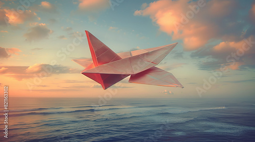 Award Winning National Geographic rule of thirds, photograph of a meticulously folded paper airplane, minimalist, plain sky background, ultra realistic photo, right in frame Captur