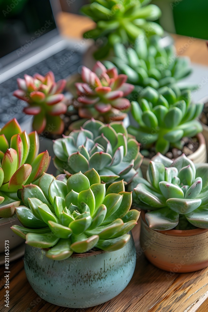 Many small potted plants on table Many small potted plants on table
