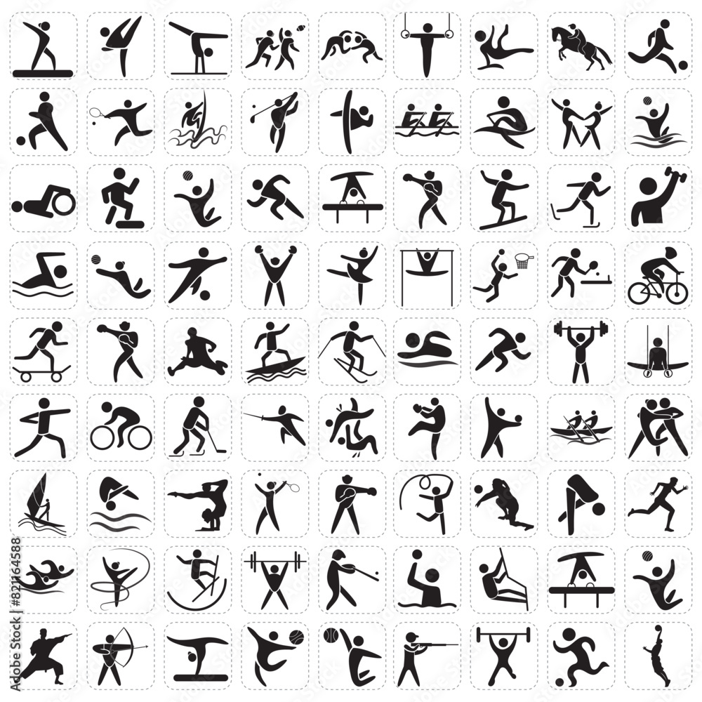 Sports icon set. Shapes Sports, Sports icon collection, Active lifestyle people and icon set, runners active lifestyle icons.