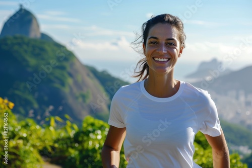 Joyful Female Jogger Embracing Rio's Active Lifestyle