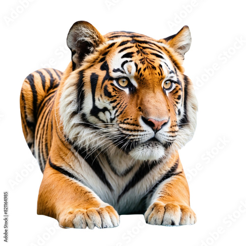 a tiger is shown in this photo  the tiger is shown isolated on transparent background