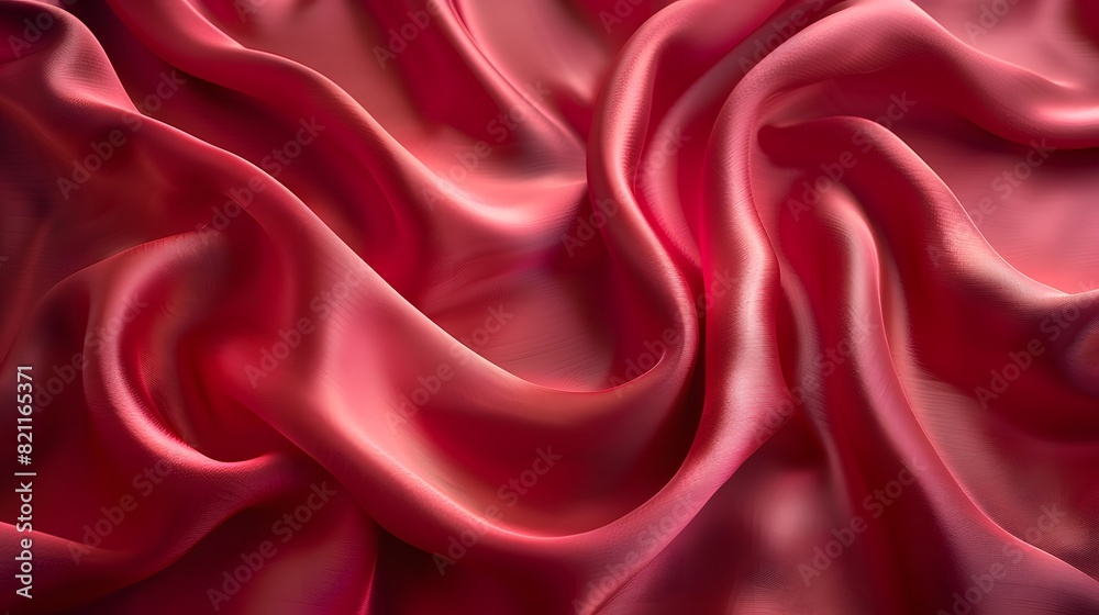 Obraz premium Close-up of wrinkled crimson fabric texture with numerous folds