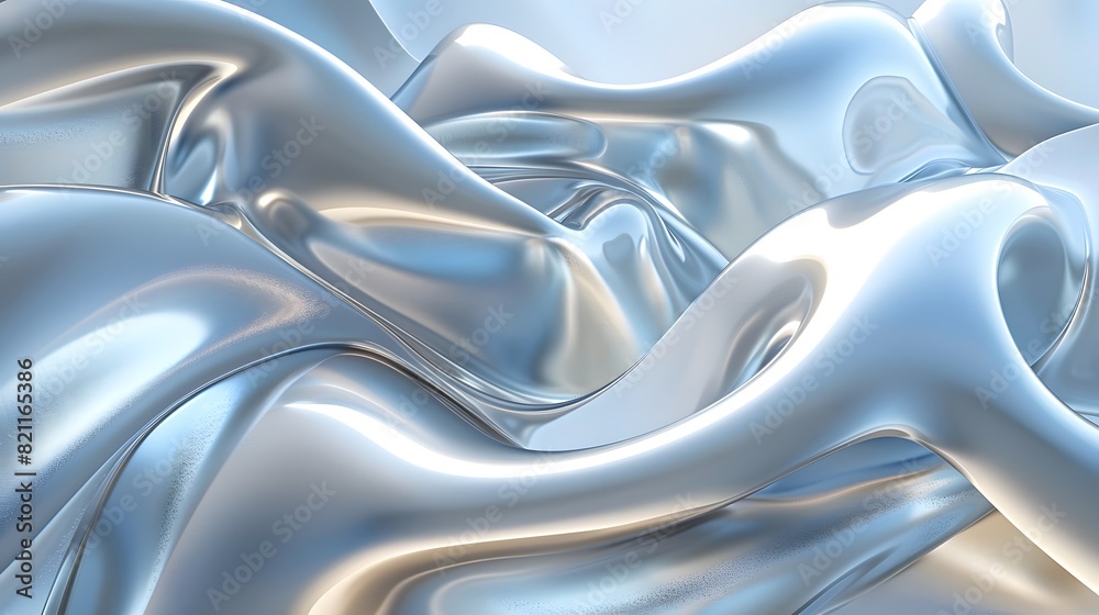 Fototapeta premium Shiny silver fabric close-up with large wave
