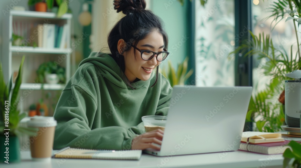 Woman Working Remotely with Laptop Woman Working Remotely with Laptop