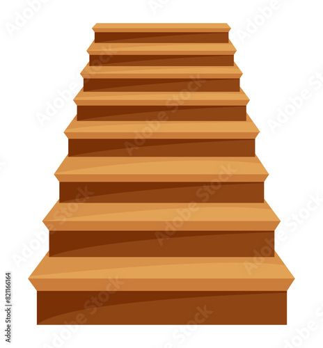 Obraz na płótnie Game castle stairs in cartoon style. Medieval ancient ladder flights without railings, wood step treads and rock risers with cracked details. Vector staircase isolated on white w salonie