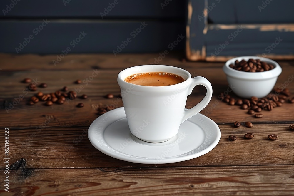 Coffee Break: White Cup and Saucer with Beans Coffee Break: White Cup and Saucer with Beans