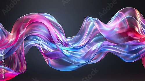 3D abstract background, iridescent frozen smoke on dark grey