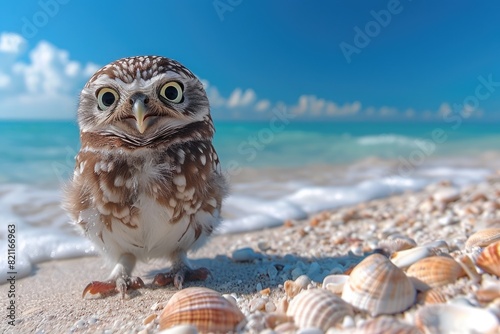 Seaside Solace: Owl's Sunny Sojourn photo