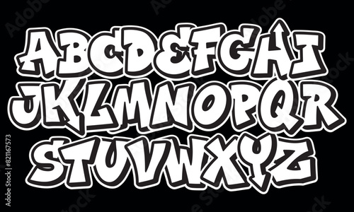 Alphabet in hand-drawn street graffiti style. vector graffiti alphabet on a black background