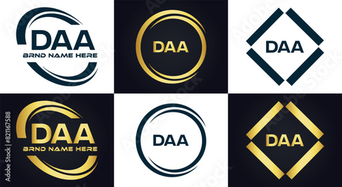 DAA logo. D A A design. White DAA letter. DAA, D A A letter logo design. D A A letter logo design in FIVE, FOUR, THREE, style. letter logo set in one artboard. D A A letter logo vector design.	
