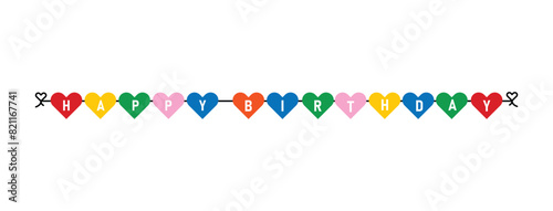 Happy birthday colorful decorative flags with text banner  Background