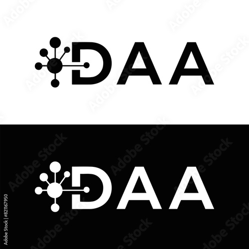 DAA logo. D A A design. White DAA letter. DAA, D A A letter logo design. D A A letter logo design in FIVE, FOUR, THREE, style. letter logo set in one artboard. D A A letter logo vector design.	
