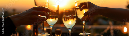 With every sip, we savor the moment, toasting to new beginnings and cherished memories. As the sun sets, our hearts clink in unity, celebrating life's precious journey. photo