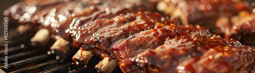 Succulent and juicy BBQ pork ribs, grilled to perfection with a mouthwatering glaze. photo