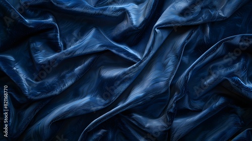 A close up of a blue cloth with a very large amount of folds