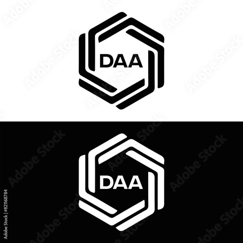 DAA logo. D A A design. White DAA letter. DAA, D A A letter logo design. D A A letter logo design in FIVE, FOUR, THREE, style. letter logo set in one artboard. D A A letter logo vector design.	
