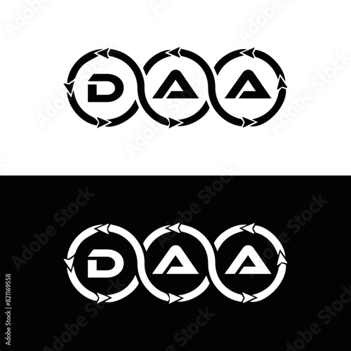 DAA logo. D A A design. White DAA letter. DAA, D A A letter logo design. D A A letter logo design in FIVE, FOUR, THREE, style. letter logo set in one artboard. D A A letter logo vector design.	
