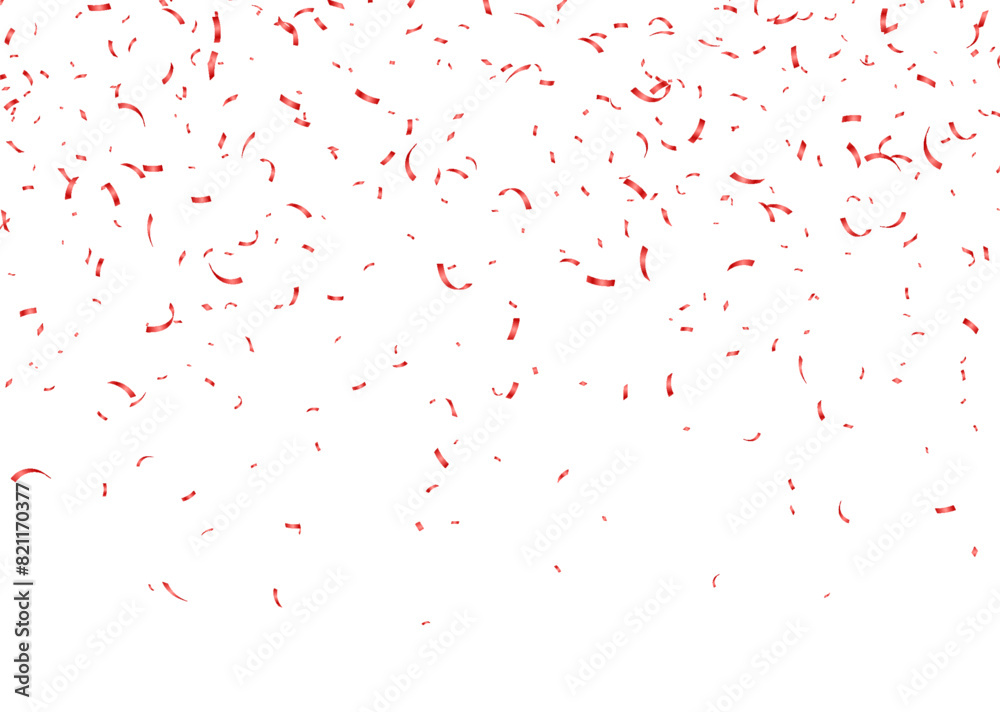 Red confetti, falling paper ribbons isolated on white background. Birthday party decoration. Vector illustration.