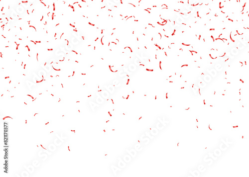 Red confetti  falling paper ribbons isolated on white background. Birthday party decoration. Vector illustration.