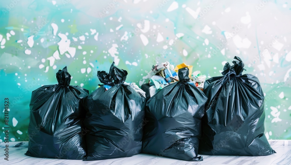 Four Full Black Garbage Bags
