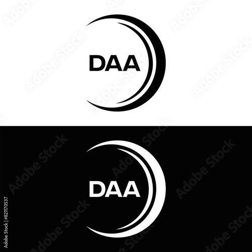 DAA logo. D A A design. White DAA letter. DAA, D A A letter logo design. D A A letter logo design in FIVE, FOUR, THREE, style. letter logo set in one artboard. D A A letter logo vector design.	
