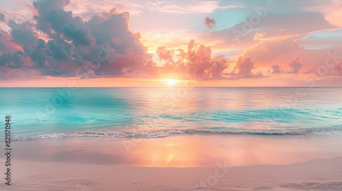 Beautiful sunset over the ocean with a calm and peaceful mood photo