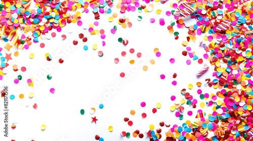 A festive confetti background with room for your custom greeting or message, ideal for sending cheerful wishes on birthdays, holidays, or special occasions on solid white background,