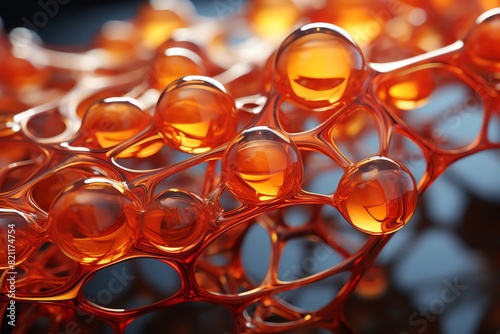 Artistic depiction of a molecular assembler engineering new materials, close-up minimal digital painting, with a focus on molecular bonds in fiery oranges and reds