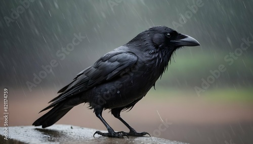 A Crow With Its Feathers Tousled By The Rain photo