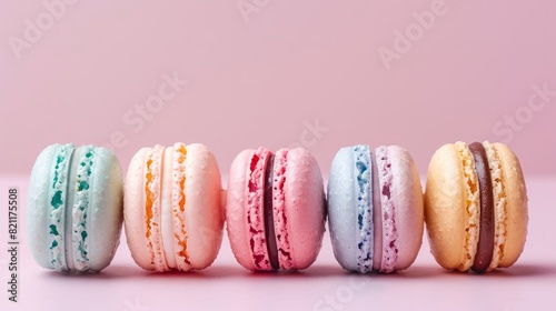 simple, neutral background to highlight the vibrant colors of the macarons generative ai