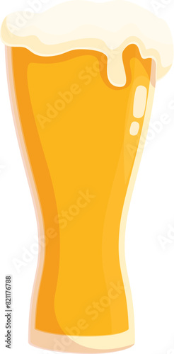 Illustration of a frothy beer glass with foam. Isolated vector graphic for bar. Pub. Brewery. And party design. Featuring cold. Yellow ale or lager
