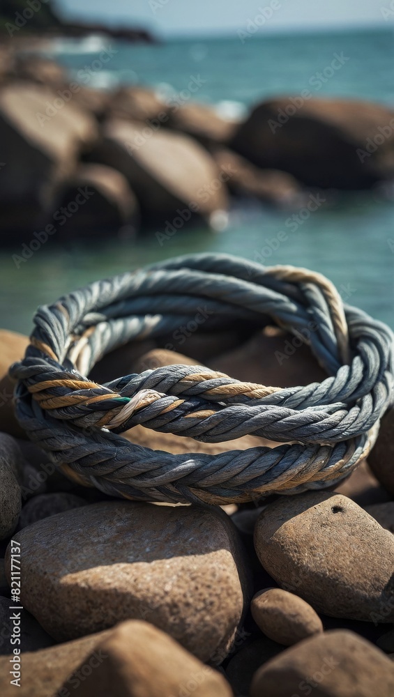 Fototapeta premium Sea cable bay on the shore. Concept for Sailor's Day.