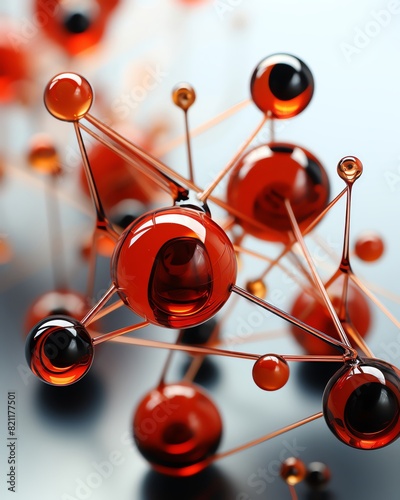 Detailed minimal digital painting of a molecular assembler linking atoms, close-up on the energy fields and atomic interactions, in a deep red and black palette